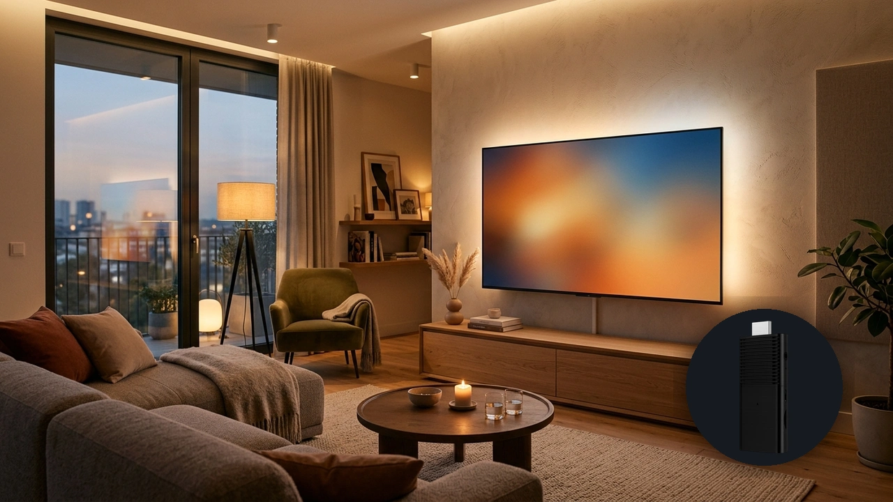 Flixy streaming setup in a home living room space